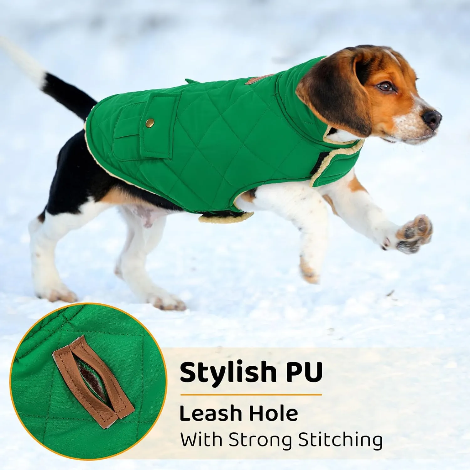 Queenmore Warm Dog Coat - Cold Weather Puffer Jacket with Quilting, Ultra Thick Plush Fleece Lining, Storage Pockets (Forest Green, X-Small)