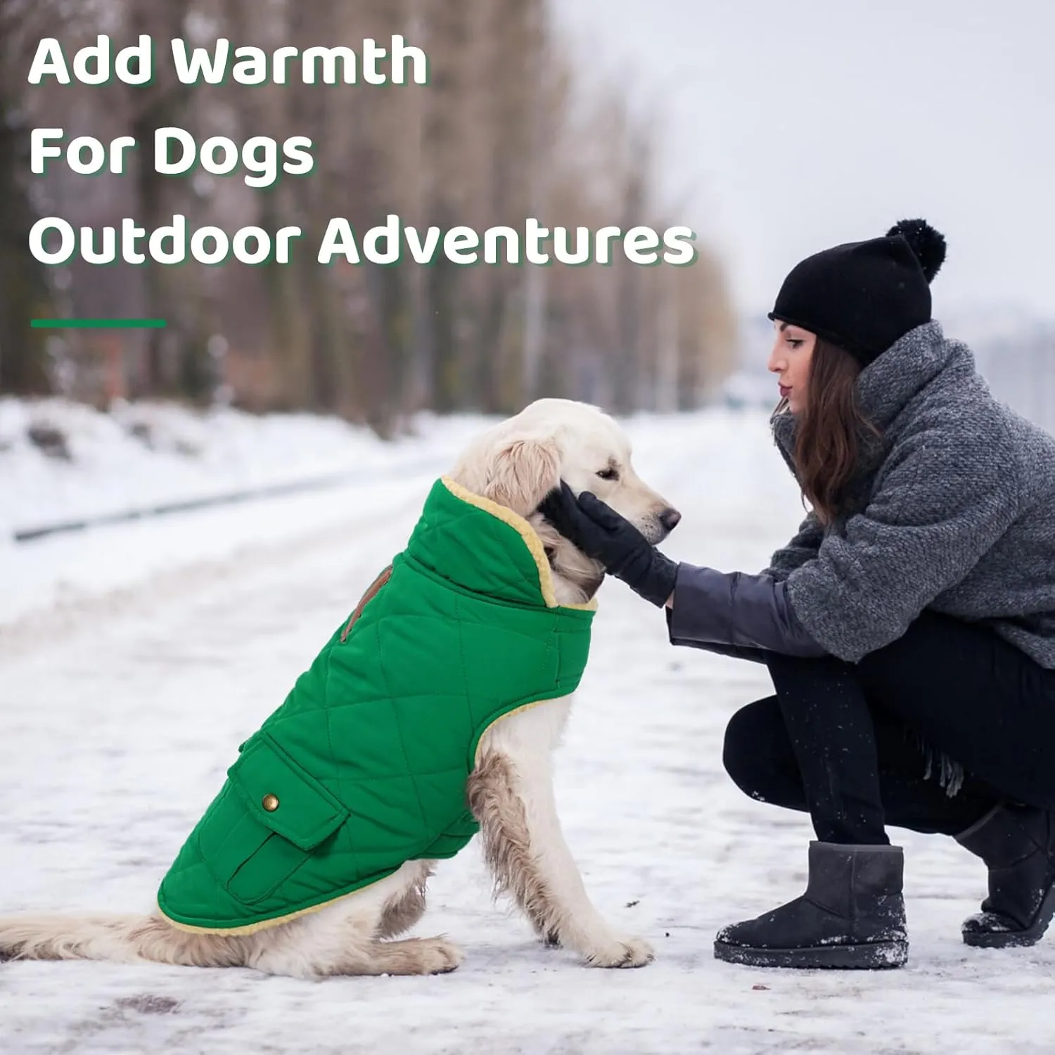 Queenmore Warm Dog Coat - Cold Weather Puffer Jacket with Quilting, Ultra Thick Plush Fleece Lining, Storage Pockets (Forest Green, X-Small)
