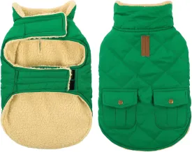 Queenmore Warm Dog Coat - Cold Weather Puffer Jacket with Quilting, Ultra Thick Plush Fleece Lining, Storage Pockets (Forest Green, X-Small)