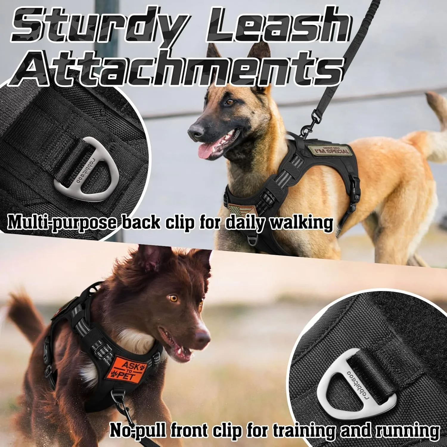 rabbitgoo Tactical Dog Harness for Large Dogs, No Pull Military Service Vest with Handle & Molle, Easy Control for Training Walking, Adjustable Reflective Straps, Black, L