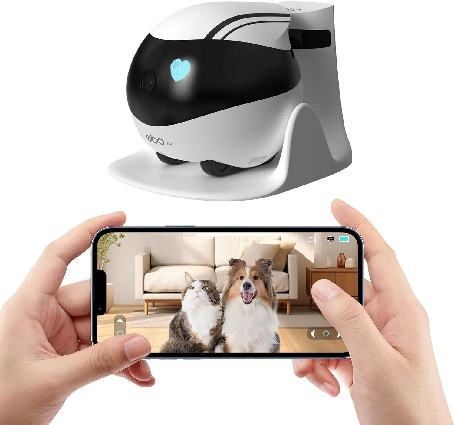 Rocon Ebo AIR Pet Robot Camera, 2 Way Talk, Night Vision, App Remote Control, Indoor Security Camera, Movable Cam for Dog/Cat/Baby, SD Card