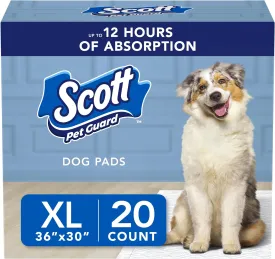 Scott Pet Guard Dog Pads - Medium & Large Dog Training Pee Pads - Up to 12 Hour Absorbent Odor Control - Easily Disposable - Size XL - 30" x 36" - 20 Pack