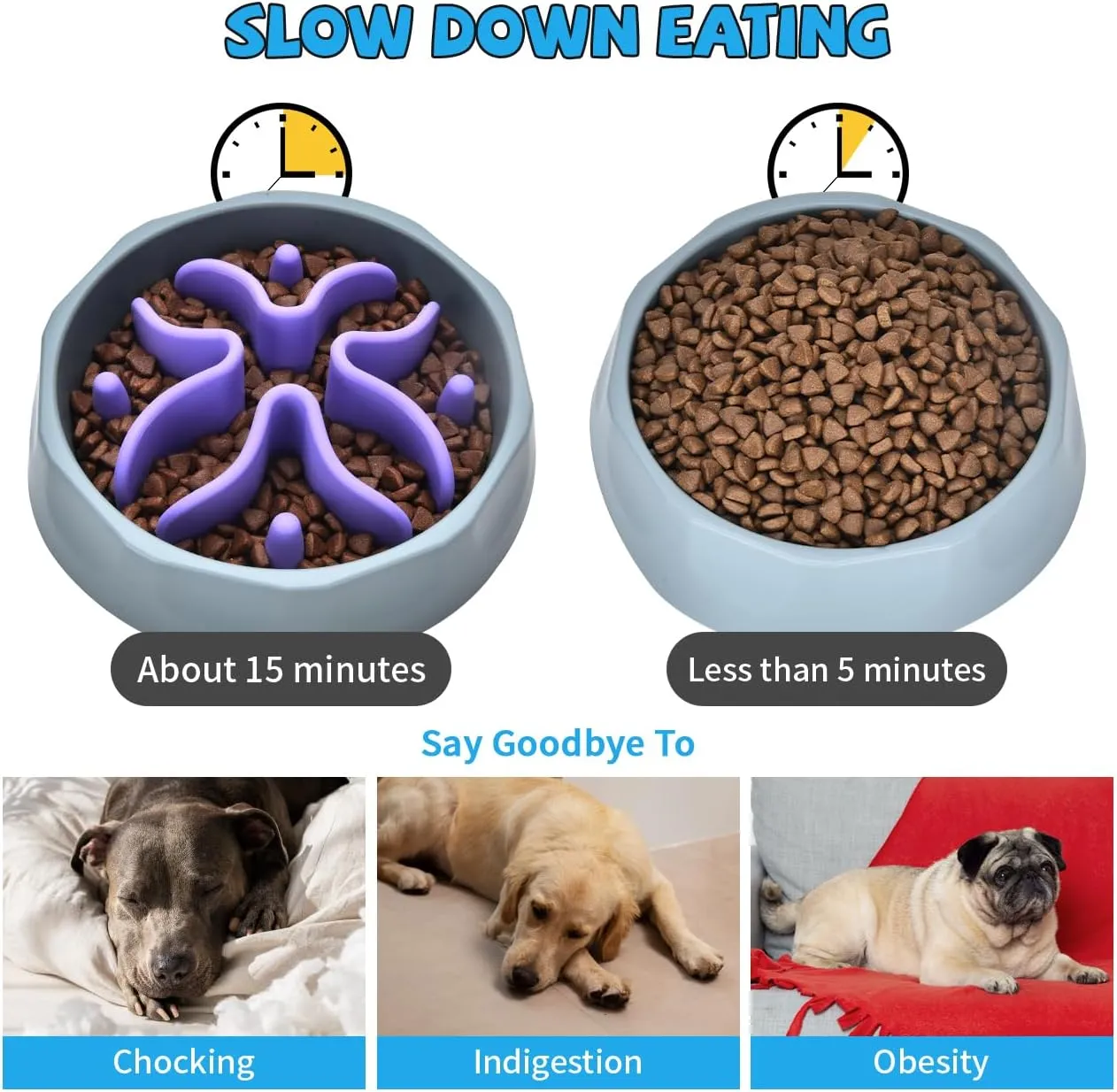 Slow Feeder Dog Bowls Insert, Silicone Slow Feeder Bowl with Strong Suction Cups Perfect for Stainless Steel Glass Ceramic Dog Bowls (Purple, Small Size)