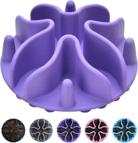 Slow Feeder Dog Bowls Insert, Silicone Slow Feeder Bowl with Strong Suction Cups Perfect for Stainless Steel Glass Ceramic Dog Bowls (Purple, Small Size)