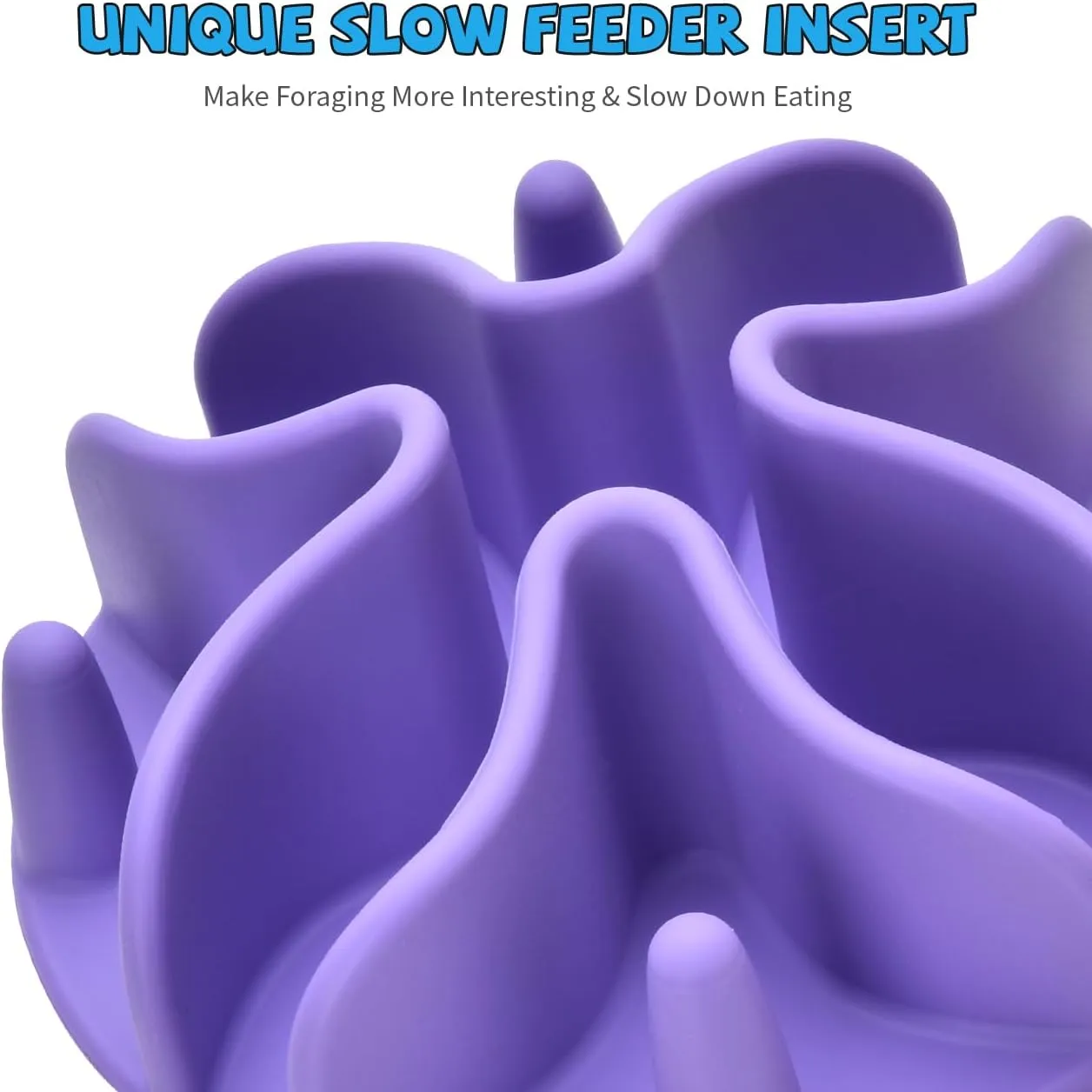 Slow Feeder Dog Bowls Insert, Silicone Slow Feeder Bowl with Strong Suction Cups Perfect for Stainless Steel Glass Ceramic Dog Bowls (Purple, Small Size)