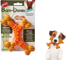 SPOT Bam-Bones Dental X-Bone - Made with Bamboo Fiber and a Massaging Rubber Center, Durable Oral Care Dog Chew for Light Chewers & Teething Puppies under 25lbs, 6in Allergen Free Peanut Butter Flavor