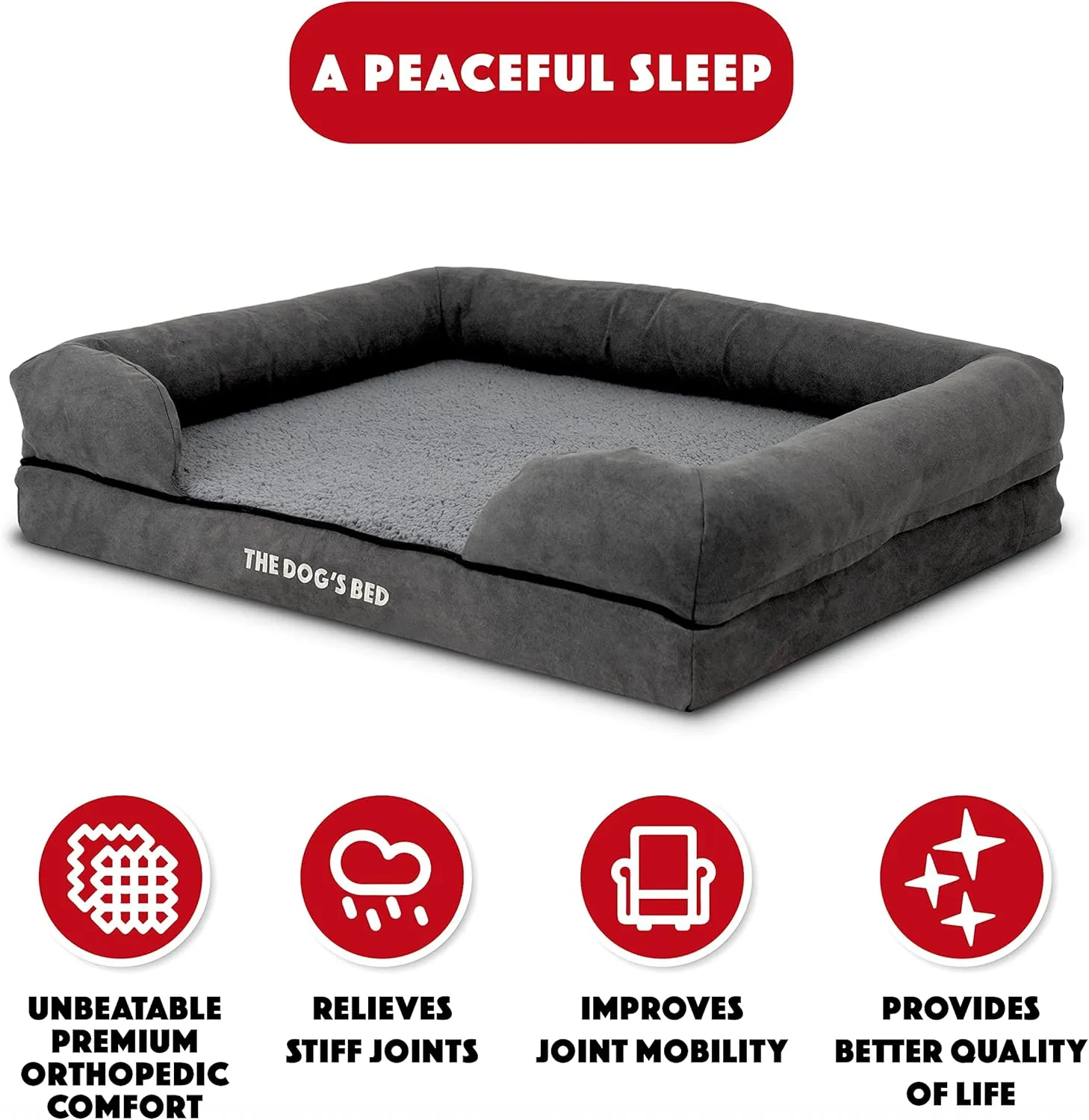 The Dogs Bed, Medium Grey Plush Memory Foam, Pain Relief: Arthritis, Hip & Elbow Dysplasia, Post Surgery, Lameness, Supportive, Calming, Washable Cover, Veterinary Approved