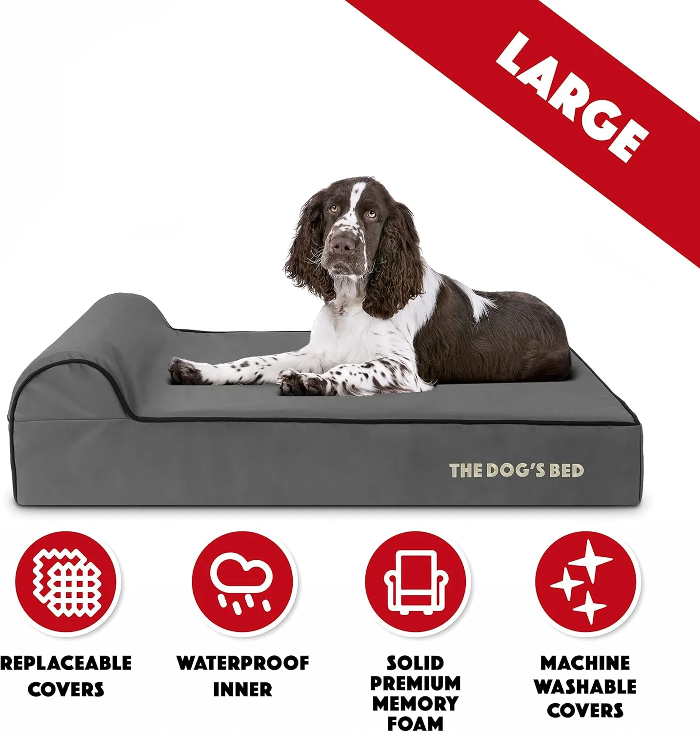 The Dogs Bed Orthopedic Headrest Dog Bed Large Grey/Black 40x25, Memory Foam, Pain Relief: Arthritis, Hip & Elbow Dysplasia, Post Surgery, Lameness, Veterinary Approved, Waterproof Washable Cover
