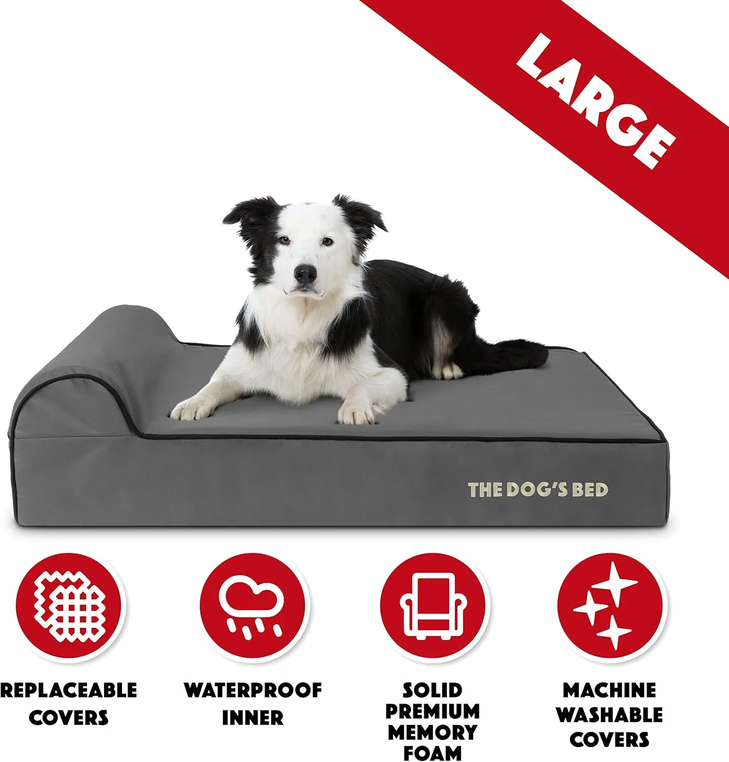 The Dogs Bed Orthopedic Headrest Dog Bed Large Grey/Black 40x25, Memory Foam, Pain Relief: Arthritis, Hip & Elbow Dysplasia, Post Surgery, Lameness, Veterinary Approved, Waterproof Washable Cover