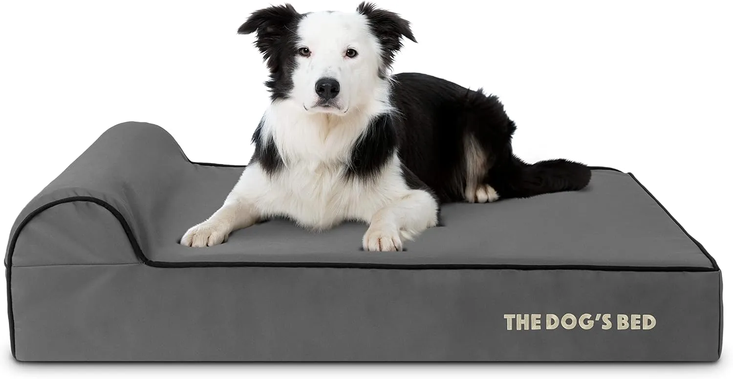The Dogs Bed Orthopedic Headrest Dog Bed Large Grey/Black 40x25, Memory Foam, Pain Relief: Arthritis, Hip & Elbow Dysplasia, Post Surgery, Lameness, Veterinary Approved, Waterproof Washable Cover