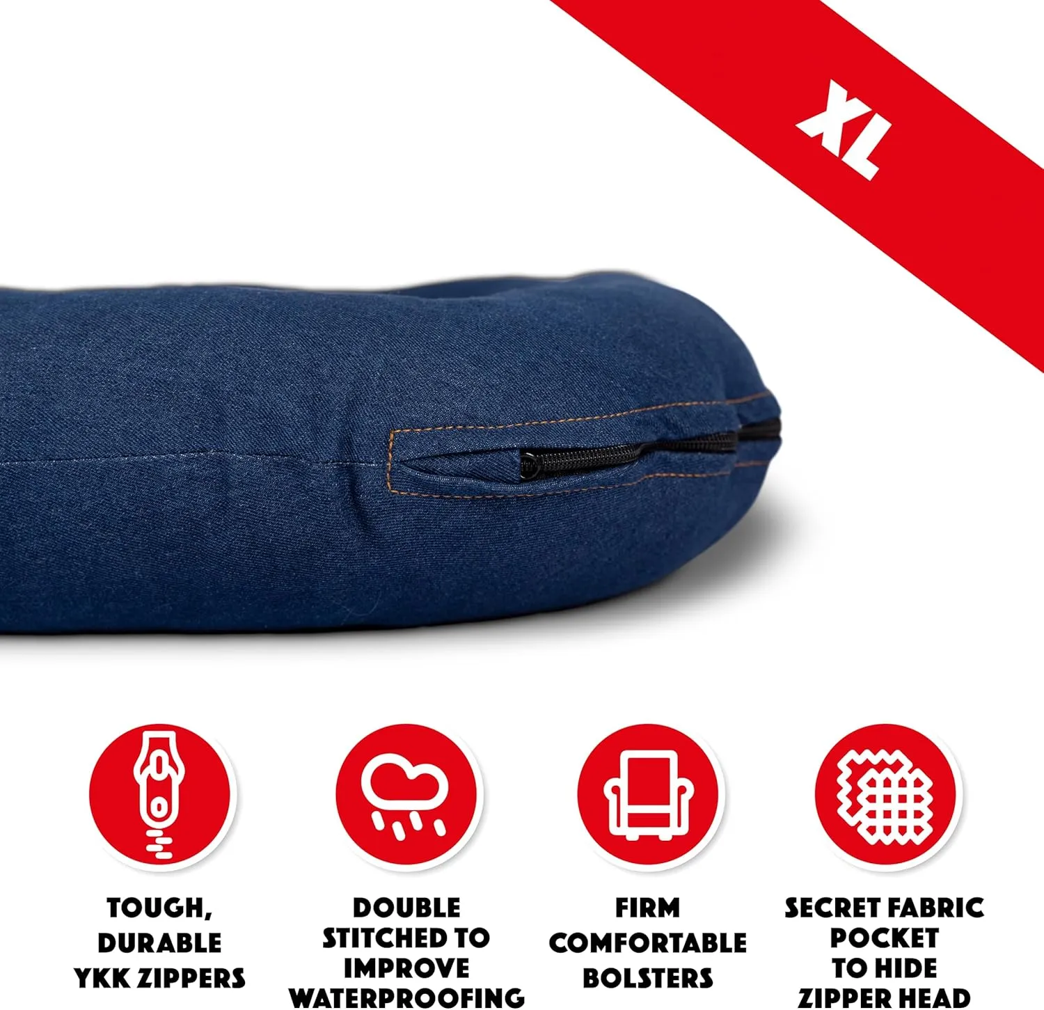 The Dog's Bed Utility Waterproof Dog Beds, XL Durable Blue Denim Fabric, YKK Zippers, Washable Reversible Cover, For Home, Car, Crate & Yard, Puppy & All Pet Comfort