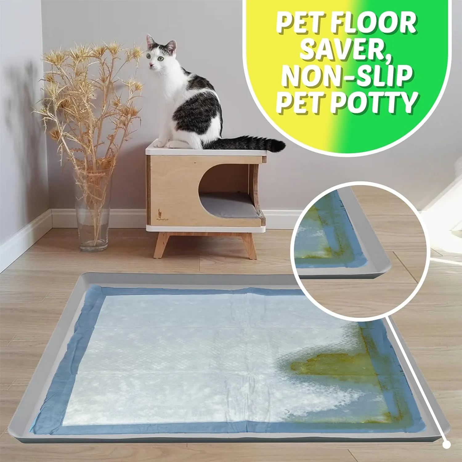 TidyFriend Pee Pad Holder Tray 28 x 30 Inches, Silicone Dog Potty Tray, Easy to Clean No Spill Dog Potty Training Pad Holder (Light Grey)