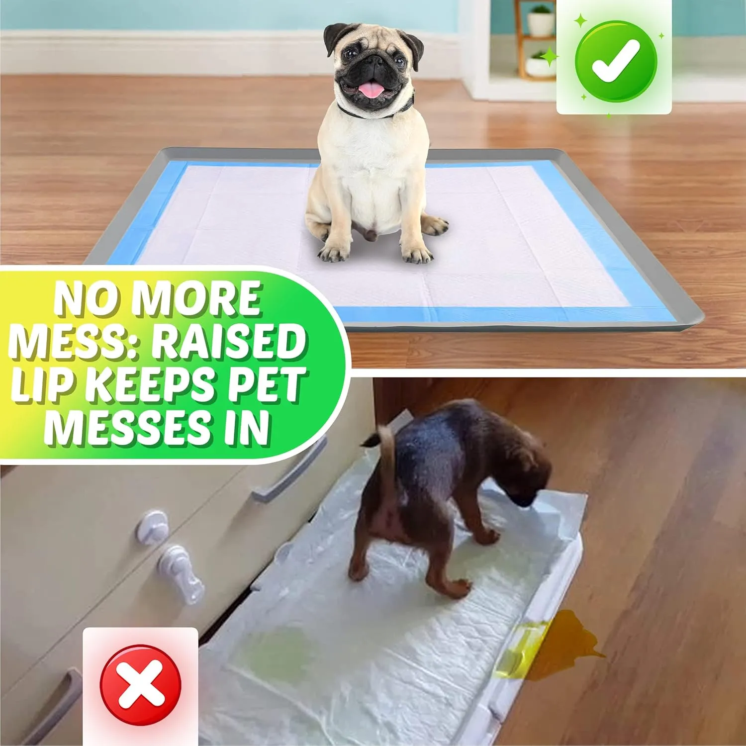 TidyFriend Pee Pad Holder Tray 28 x 30 Inches, Silicone Dog Potty Tray, Easy to Clean No Spill Dog Potty Training Pad Holder (Light Grey)