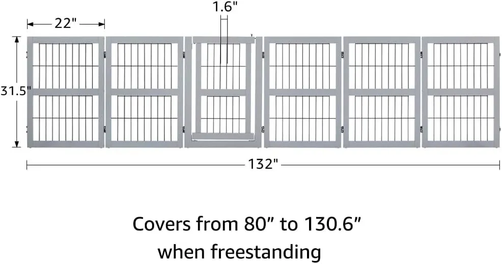 unipaws 132" Extra Wide Dog Gate and Pet Playpen, Free Standing Tall Dog Fence with Walk Through Door, Dog Barriers for Home, Use as Indoor Dogs Cats Pen, Rabbit Pen, Grey