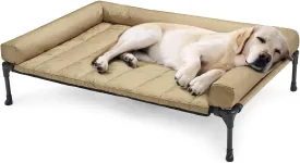 Veehoo Cooling Elevated Dog Bed Add Removable Waterproof Bolster Cushion Mat, Raised Pet Cot with Breathable Teslin Mesh, No-Slip Feet, Dog Couch Bed for Indoor Outdoor, 42x30inches, Beige, CWC2331B