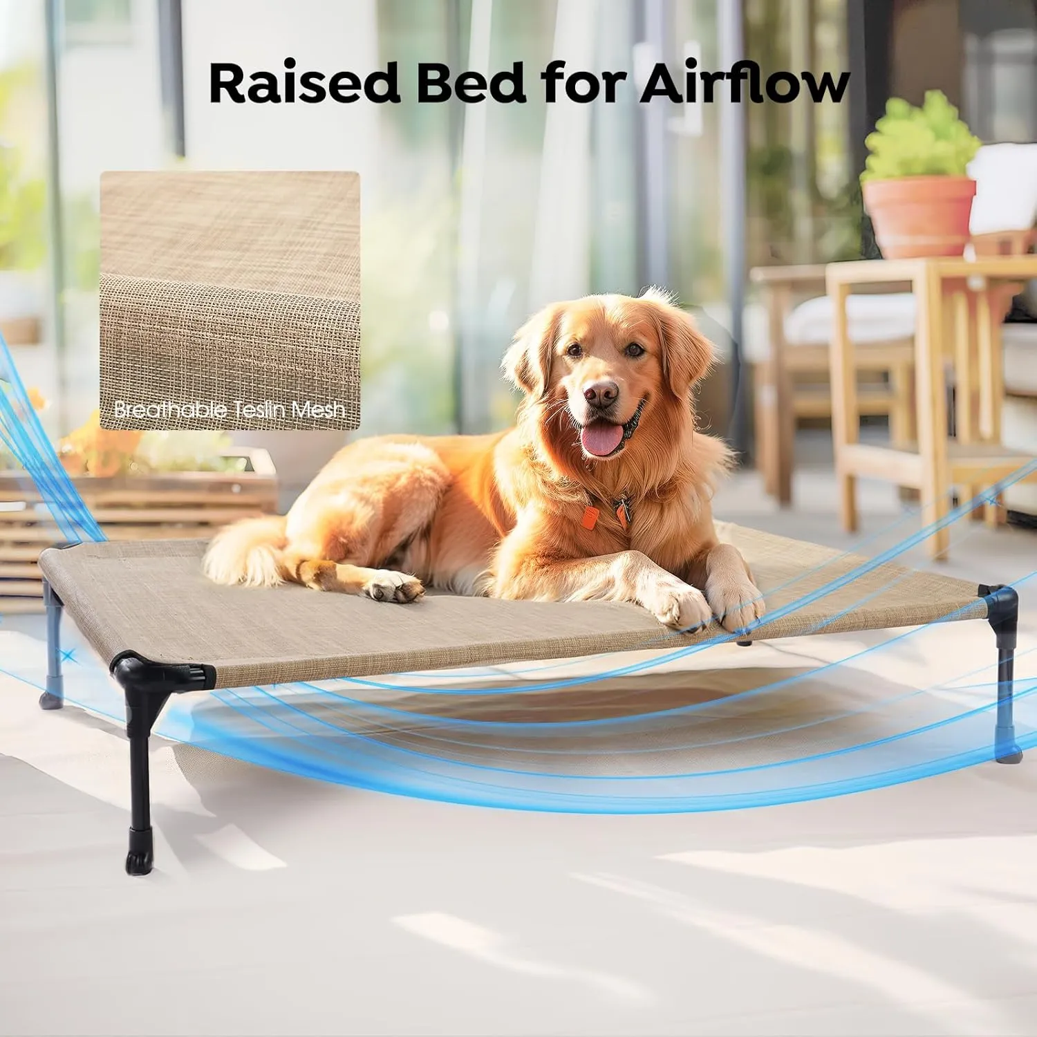 Veehoo Cooling Elevated Dog Bed Add Removable Waterproof Bolster Cushion Mat, Raised Pet Cot with Breathable Teslin Mesh, No-Slip Feet, Dog Couch Bed for Indoor Outdoor, 42x30inches, Beige, CWC2331B