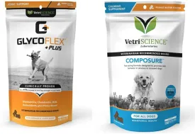 VetriScience GlycoFlex Plus Hip and Joint Supplement Chews for Dogs and Composure Calming Chews for Dogs