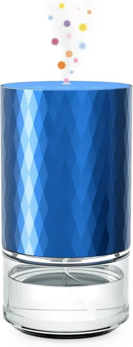 Waterless Diffuser Essential Oil 100mL Capacity Scent Air Machine for Home Aromatherapy Nebulizer Premium Metal Battery Operated 3 Mist Settings Timers Color Light AN3 Blue