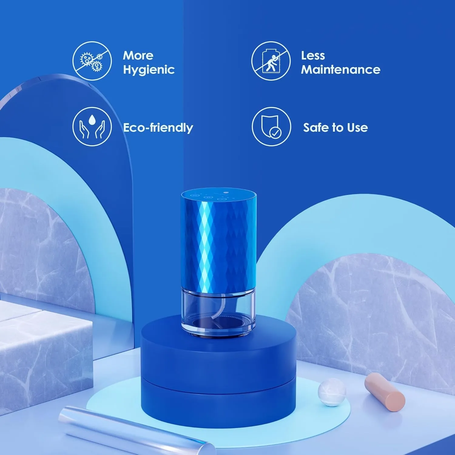 Waterless Diffuser Essential Oil 100mL Capacity Scent Air Machine for Home Aromatherapy Nebulizer Premium Metal Battery Operated 3 Mist Settings Timers Color Light AN3 Blue