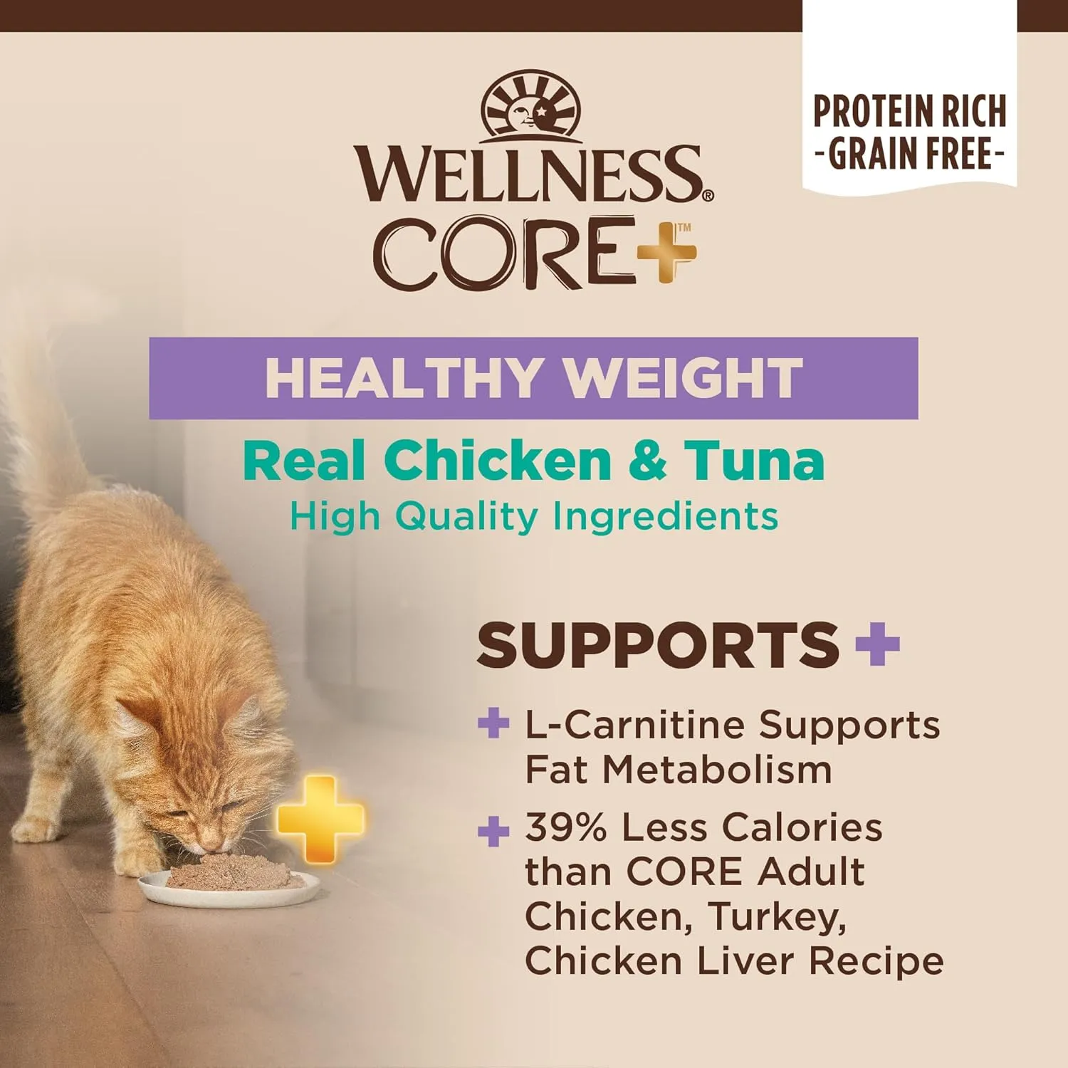 Wellness CORE  Healthy Weight Pate Adult Wet Cat Food, Natural, Protein-Rich, Grain Free, 2.8 Ounce, 12 Pack (Chicken & Tuna)