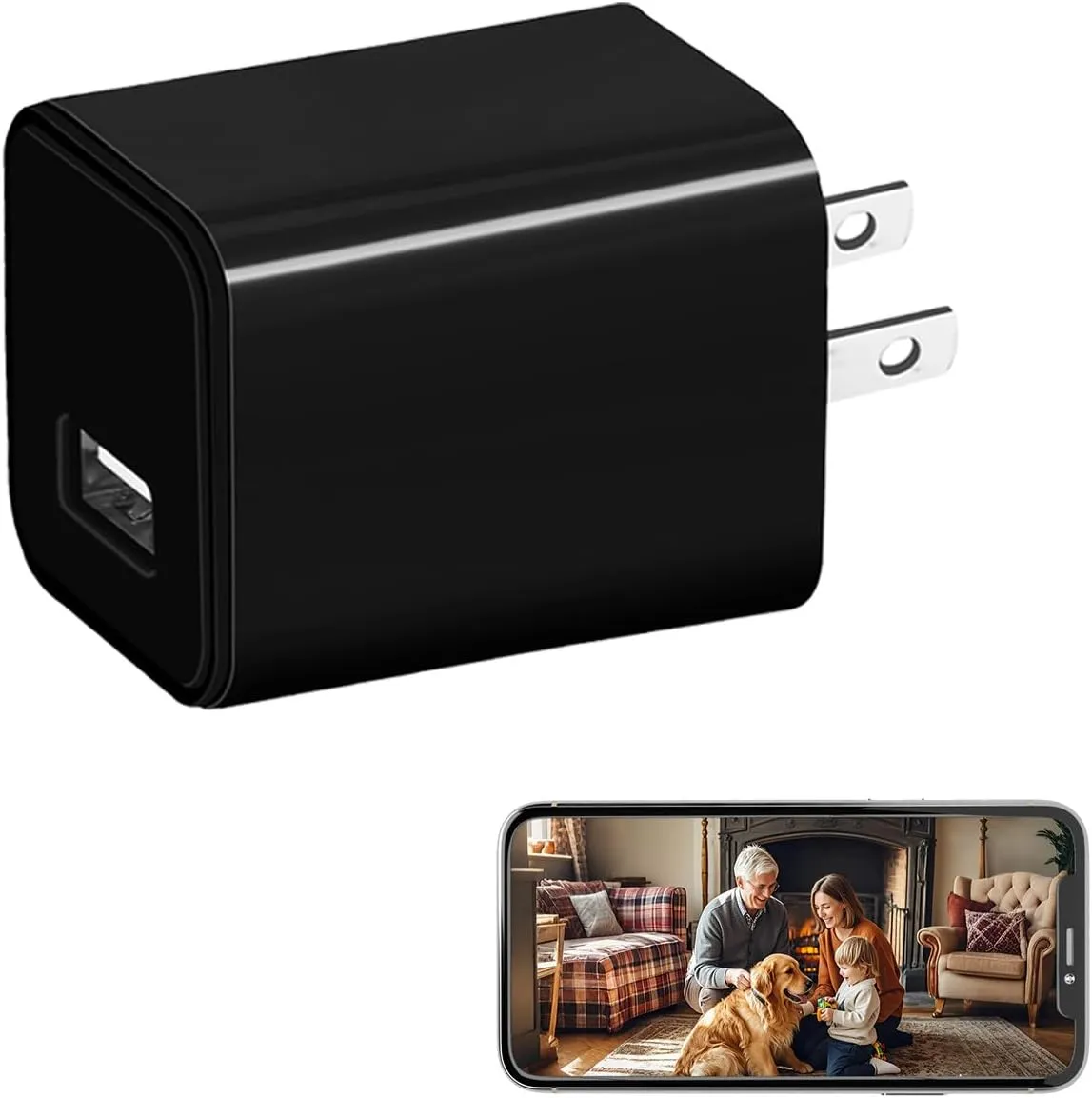 WiFi Smart Camera Charger Full HD 4K USB Charger Camera for Home, Office and Pets Nanny with Motion Detection-Remote View-Wide-Angle 90-No Audio