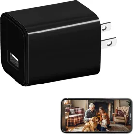 WiFi Smart Camera Charger Full HD 4K USB Charger Camera for Home, Office and Pets Nanny with Motion Detection-Remote View-Wide-Angle 90-No Audio