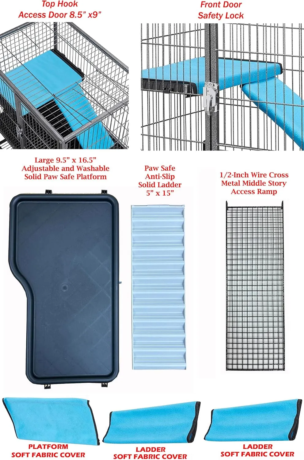 X-Large 31"x18.5"x53.5"H 4-Tiers Deluxe Two Full Story Double Unit Double Large Front Doors Tight 1/2-Inch Wire Spacing for Feisty Ferret Hammock Chinchilla Cat Sugar Glider Critter Cage On Wheels