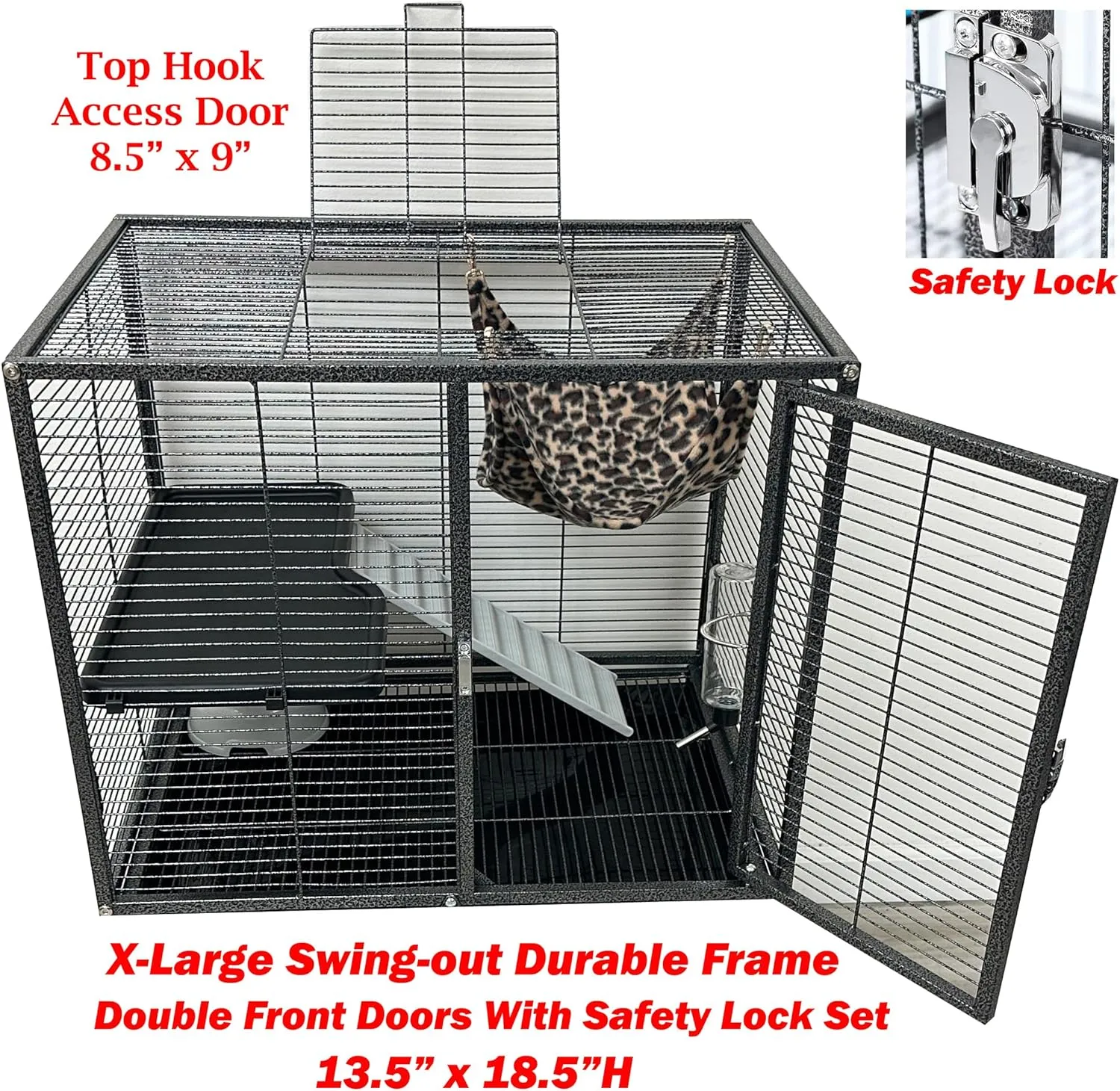 X-Large 31"x18.5"x53.5"H 4-Tiers Deluxe Two Full Story Double Unit Double Large Front Doors Tight 1/2-Inch Wire Spacing for Feisty Ferret Hammock Chinchilla Cat Sugar Glider Critter Cage On Wheels