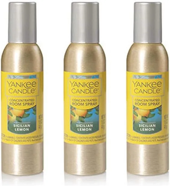 Yankee Candle Concentrated Air Freshener Room Spray, Odor Eliminator for Home, Bathroom, Sicilian Lemon, 1.5 Oz (Pack of 3)
