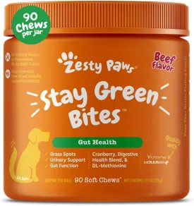 Zesty Paws Stay Green Bites for Dogs - Grass Burn Soft Chews for Lawn Spots Caused by Dog Urine - with Cranberry for Urinary Tract & Bladder - Beef - 90 Count
