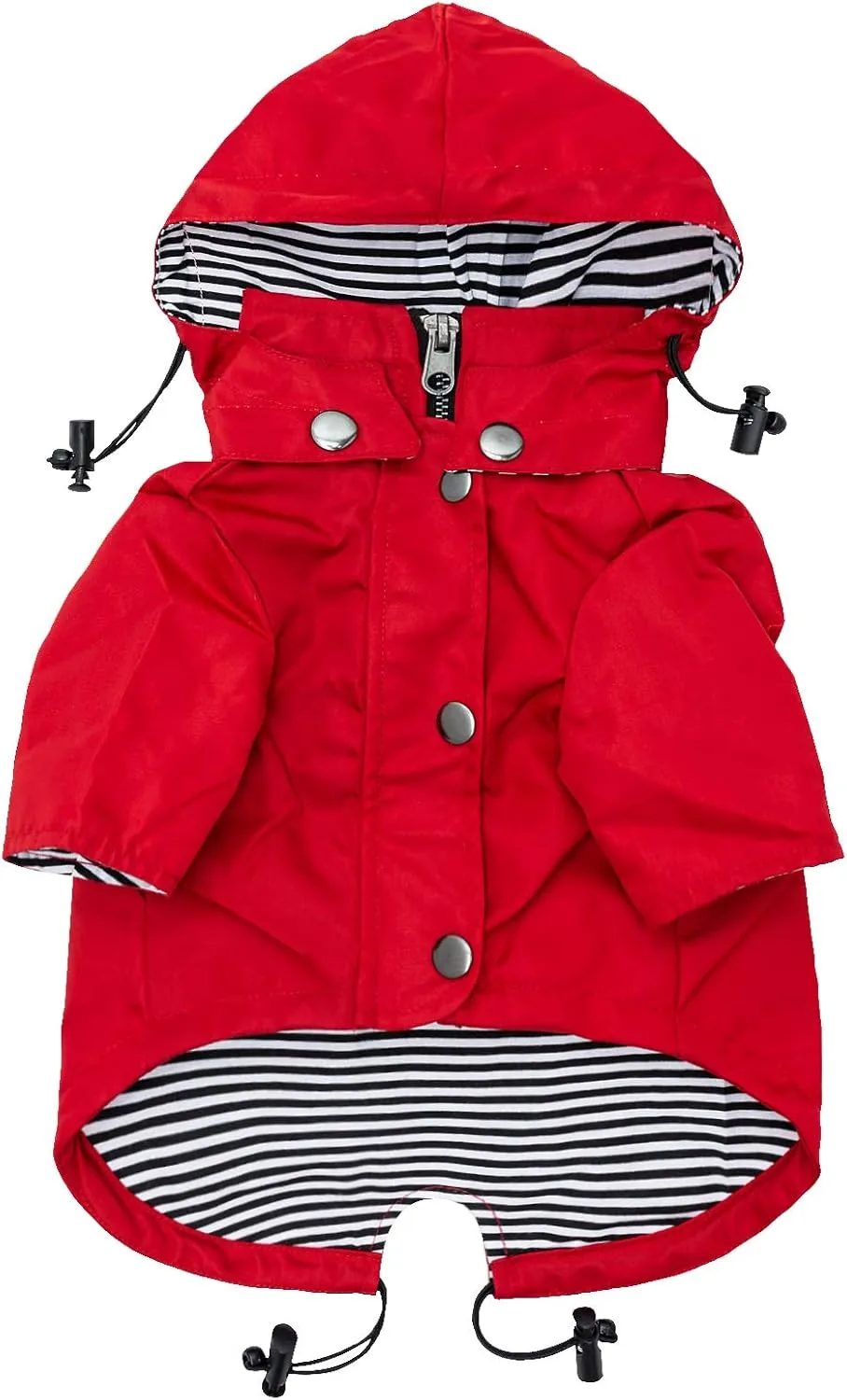 Zip Up Dog Raincoats with Reflective Buttons, Pockets, Rain/Water Resistant, Adjustable Drawstring, & Removable Hood - XXS to XXL - Stylish Premium Dog Raincoats (Red, Large)