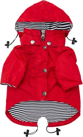 Zip Up Dog Raincoats with Reflective Buttons, Pockets, Rain/Water Resistant, Adjustable Drawstring, & Removable Hood - XXS to XXL - Stylish Premium Dog Raincoats (Red, Large)