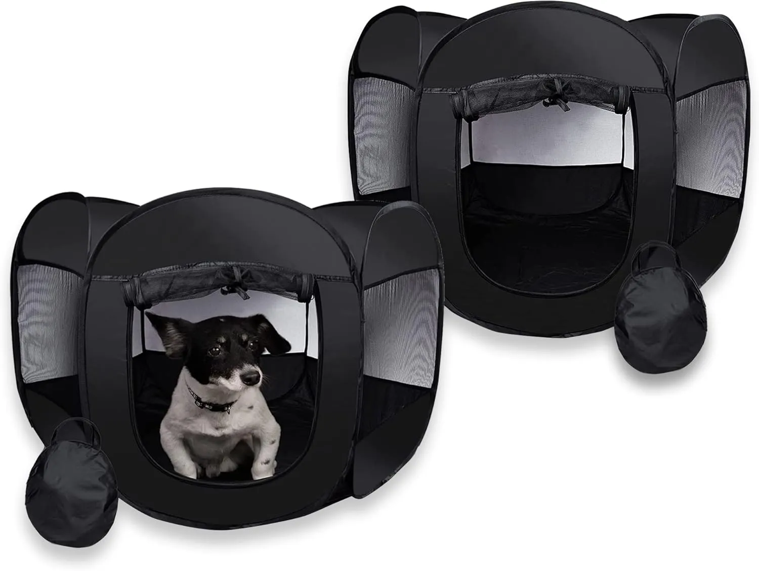 ZONETECH Portable Fold-able Pet Playpen Tent  Medium Size Premium Quality Indoor Outdoor Mesh Open Air Exercise Pop-Up Cage for Dogs and Cats (2 Pack)